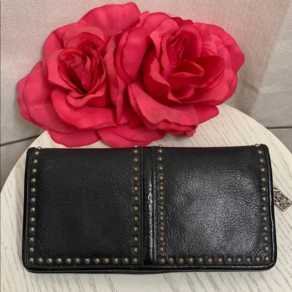 Brighton Leather Wallet Black with Silver Studded Design - Picture 1 of 11